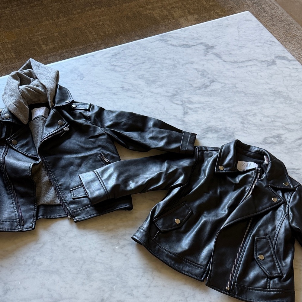 *Two ** Zara Kids Black Faux Leather Jackets sue 3-4t unisex